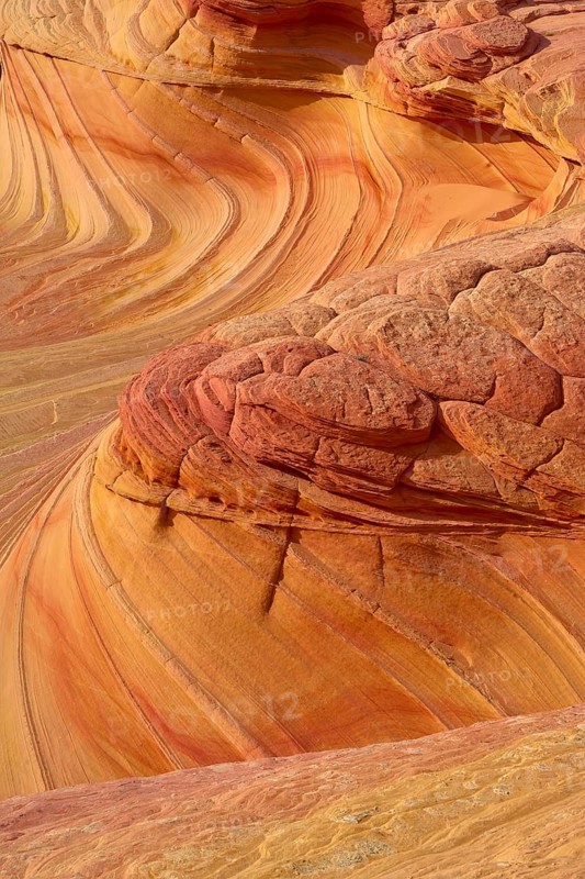 The Second Wave, dramatic sandstone formation with undulating patterns and intense shades of red and orange near The Wave, The Second Wave, Coyote Buttes, Arizona, USA