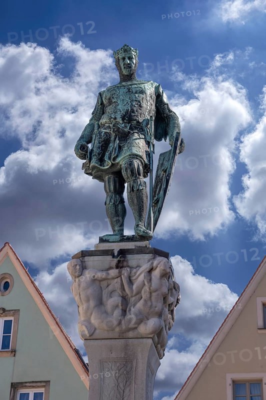 Monumental statue of Ludwig the Bavarian, Kaiser-Ludwig-Brunnen, Luitpoldstraße, Weißenburg, Middle Franconia, Bavaria, Germany
