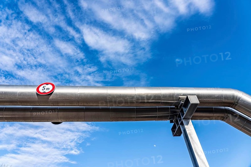 Iqony district heating pipelines at the city port, crosses the Rhine-Herne Canal in Essen, North Rhine-Westphalia, Germany