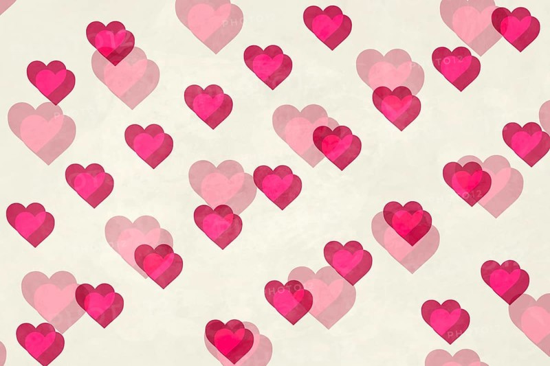 A charming pattern of pink and red hearts gracefully overlapping on a light textured background, creating a lovely romantic aesthetic. Perfect for Valentines Day designs