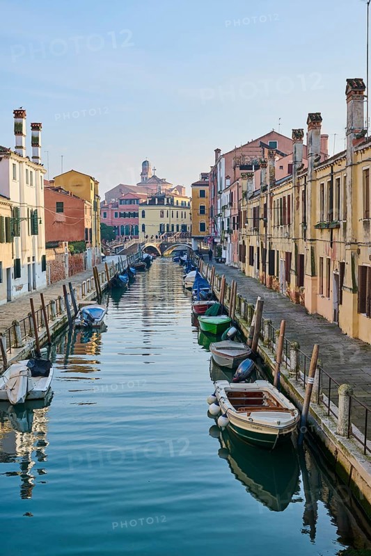 Waterway in Venice next to 'Fondamenta de la fabrica dei tabacchi' and Fondamenta del rio de le burchielle' on a sunny day in winter, Italy