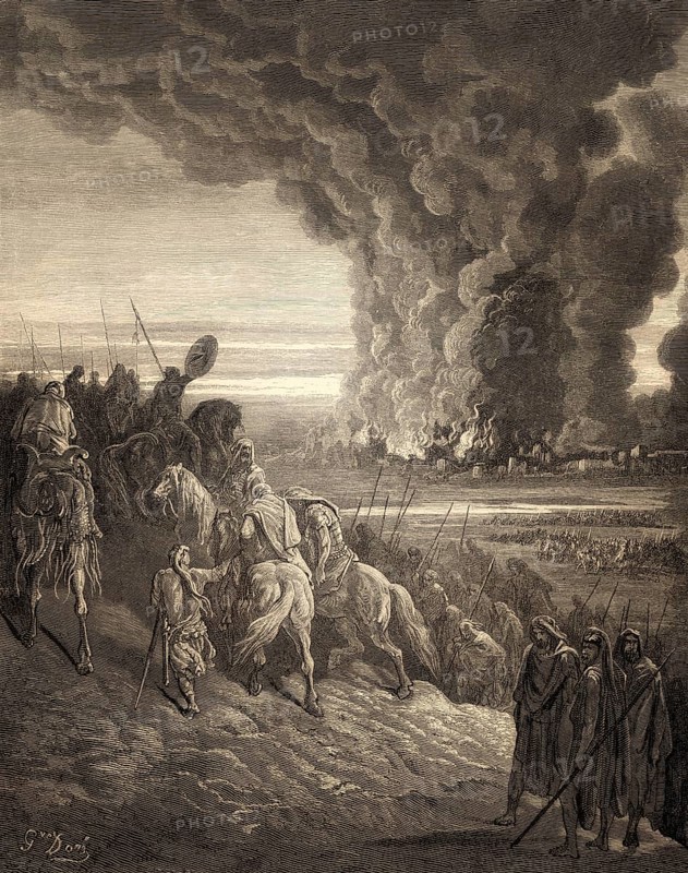 Joshua Burns the Town of Ai, Old Testament, Gustave Doré, 1863