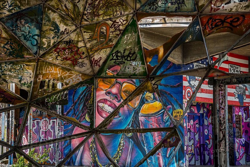 Graffiti on the former US eavesdropping facility on Teufelsberg in Grunewald, Berlin, Germany