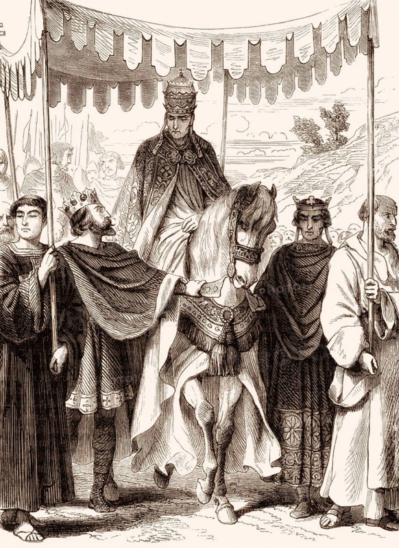 Pope Alexander III together with the king of France and King Henry II of England