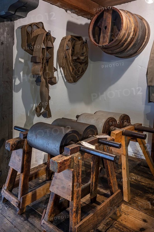 Fluted rollers in a former corn mill, Industrial Museum Lauf, Sichardstr., Lauf an der Pegnitz, Middle Franconia, Bavaria, Germany