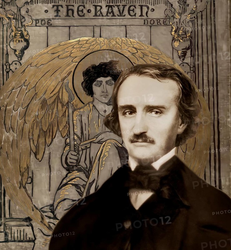 Portrait of Edgar Allan Poe, The Raven, Cover art by Gustave Doré, 1884, digitally edited