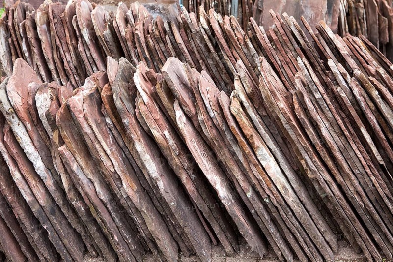 Old red sandstone roofing tiles, Bodenwerder, Weserbergland, Lower Saxony, Germany