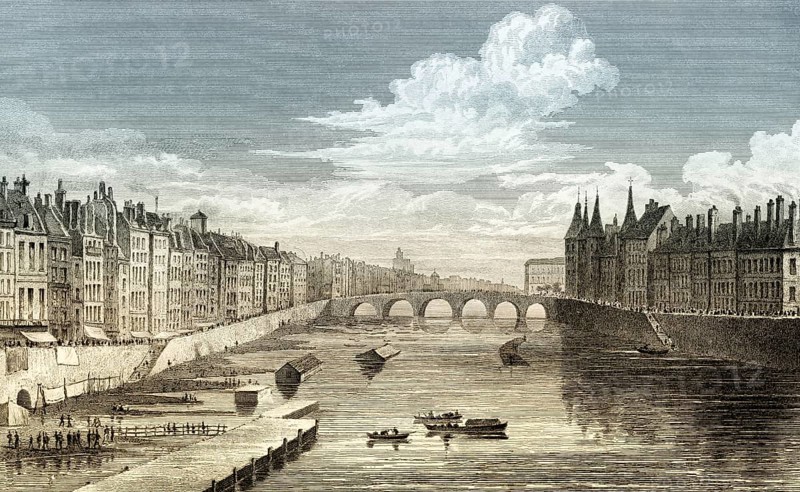Pont au Change, Paris, antique steel engraved print, 1831