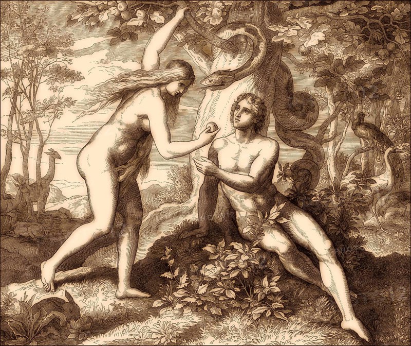 Original sin, fall of man, by Julius Schnorr von Carolsfeld, 1860