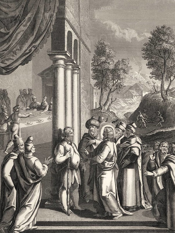 The Healing of a paralytic at Bethesda at the Lions' Gate, Jerusalem, New Testament, steel engraving 1853, digitally restored