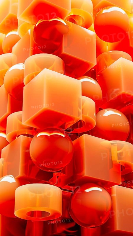 An engaging array of 3D geometric shapes in fiery orange tones combines spheres and cubes, creating a dynamic and visually stimulating design