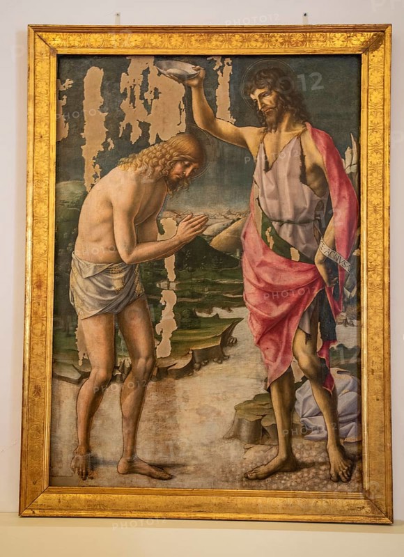 The Baptism of Christ by Lorenzo dAlessandro, painting in Ducal Palace, Old Town, UNESCO World Heritage Site, Urbino, Marche, Italy