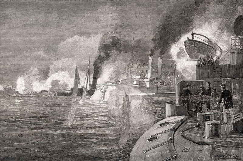 The Battle of Taku or Dagu Forts, China, Boxer Rebellion, June 1900
