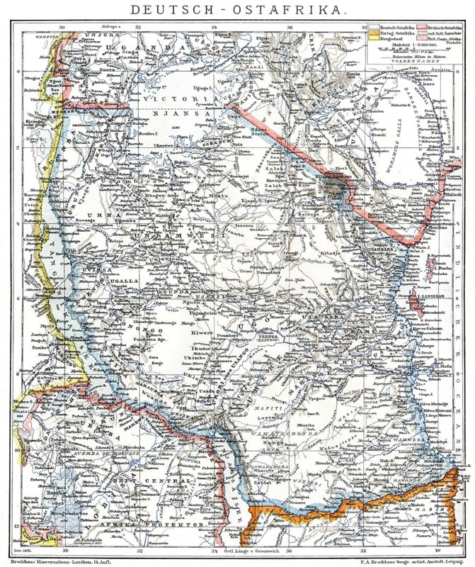 Map of the former German colony of East Africa, 1894, Karte der ehemaligen deutschen Kolonie Ostafrika, 1894