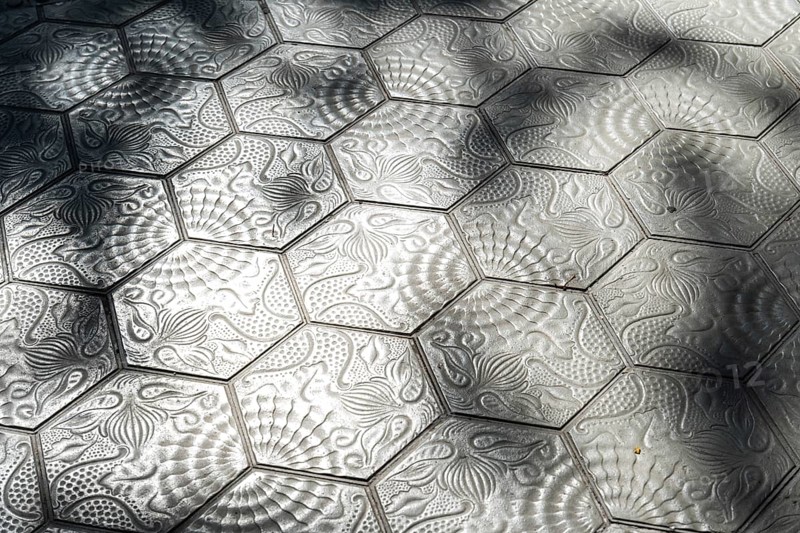 Pavement paving on Passeig de Gràcia designed by Antoni Gaudí, Barccelona, Spain