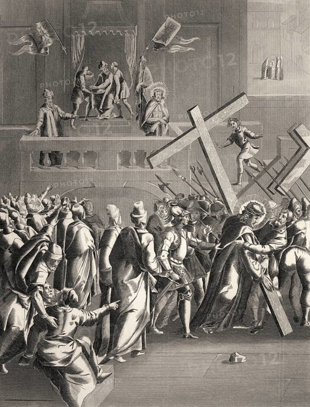 Pilate sentences Christ, New Testament, steel engraving 1853, digitally