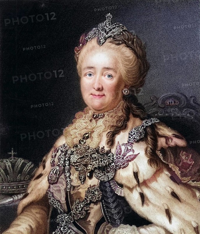 Catherine II, the Great (1729-1796), Empress of Russia. From The Gallery of Portraits, Volume VII, by Charles Knight (London, 1837) . Copper engraving, digitally restored reproduction from a 19th century original, record date not stated