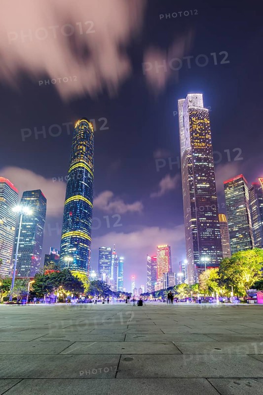 Guangzhou Canton skyline with skyscrapers city centre downtown at night in Guangzhou, China