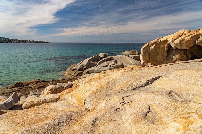 Rocks on La Roche de Kira beach in Aregno, Balagne, Corsica, France