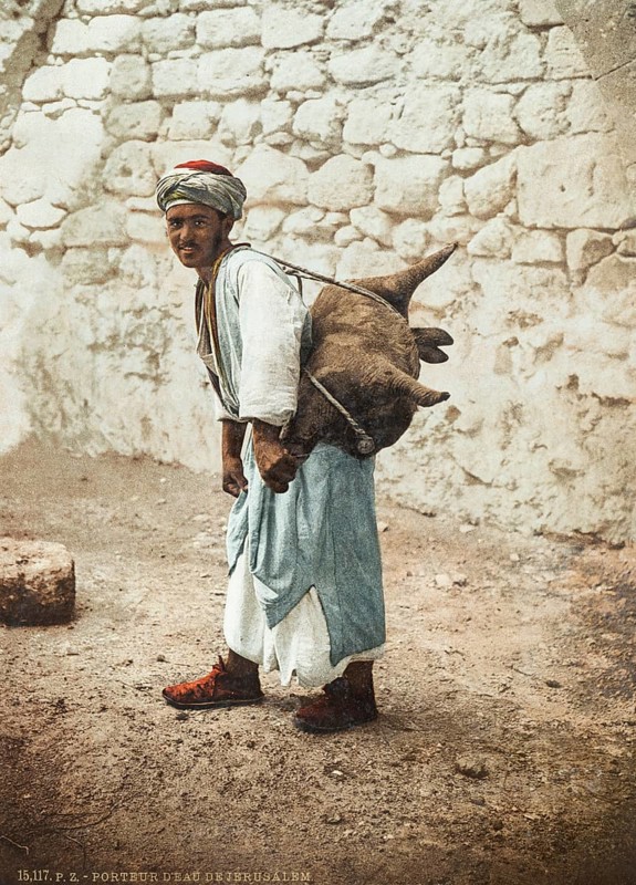 Water carrier, Jerusalem, Palestine, Israel, Holy Land, photochrome print around 1890