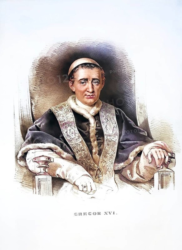 Gregory XVI (born 18 September 1765 in Belluno, Republic of Venice, died 1 June 1846 in Rome, legal name Bartolomeo Alberto Cappellari) was the 254th Pope of the Roman Catholic Church from 1831 until his death, Historical, digitally restored reproduction from a 19th century original, Record date not stated