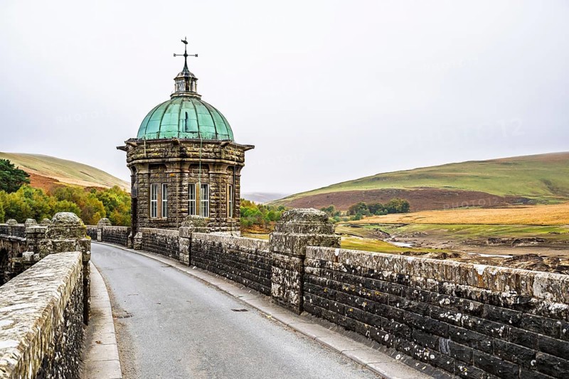 Autumn colors over Craig Goch Dam, Elan Valley Reservoirs, Elan Valley, Rhayader, Powys, Wales, UK