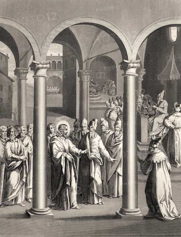 Jesus teachings of the Scribes and Pharisees, New Testament, steel engraving 1853, digitally restored