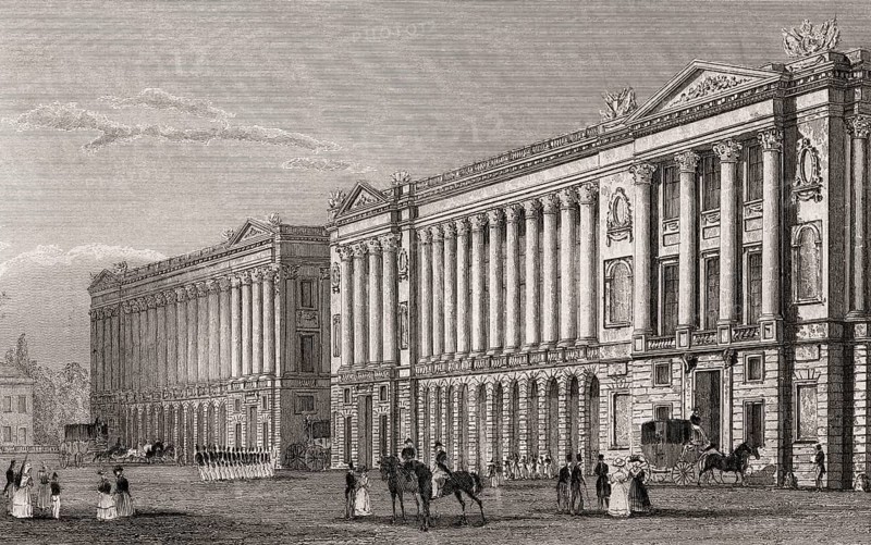 French Naval Ministry, Garde-Meuble de la Couronne, Place de la Concorde, Paris, antique steel engraved print, 1831