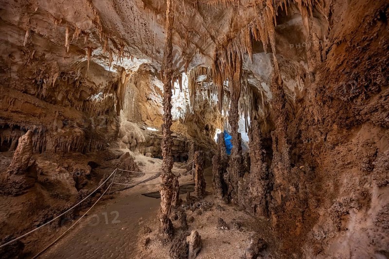 Stalactites and stalagmites, rock formations in a stalactite cave, Grotta del Fico, Gulf of Orosei, Baunei, Sardinia, Italy