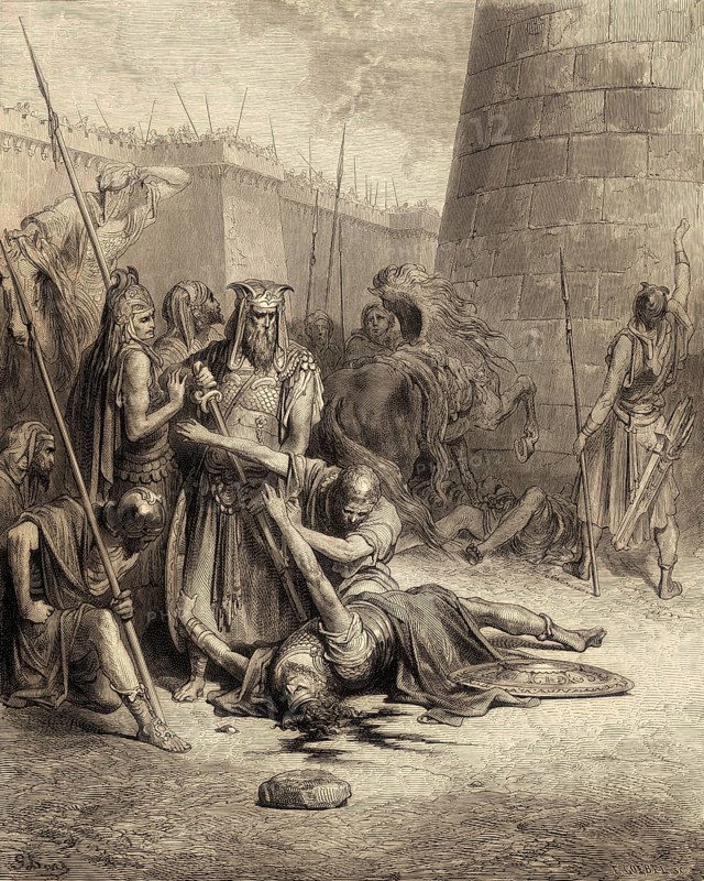 Battle of Thebaz, Death of Abimelech, Old Testament, by Gustave Doré, 1863