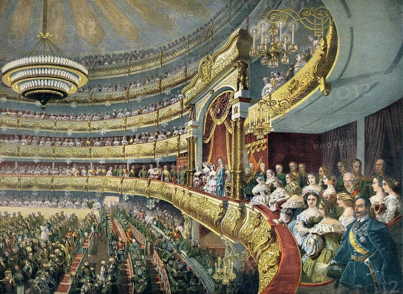 Reopening of the Bolshoi Theatre, a historic theatre in Moscow, Russia, 1856, Wiedereröffnung des Bolschoi Theaters, 1856, mit Kaiser Alexander II., Moskau, Russland