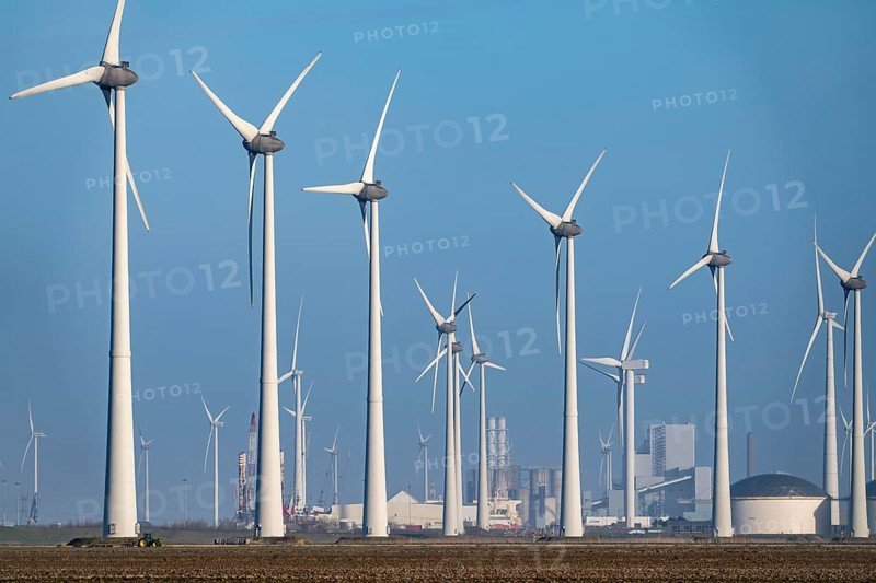 Westereems and Growind wind farms, in the north of the Netherlands, near Eemshaven, energy center, in addition to wind energy, there are coal and gas power plants and various energy infrastructure facilities, the Netherlands