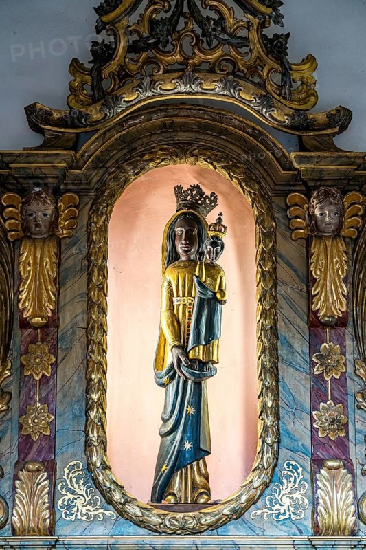 The Miraculous Black Madonna in the interior of the baroque Carmelite Church of St Joseph in Beilstein, Rhineland-Palatinate, Germany