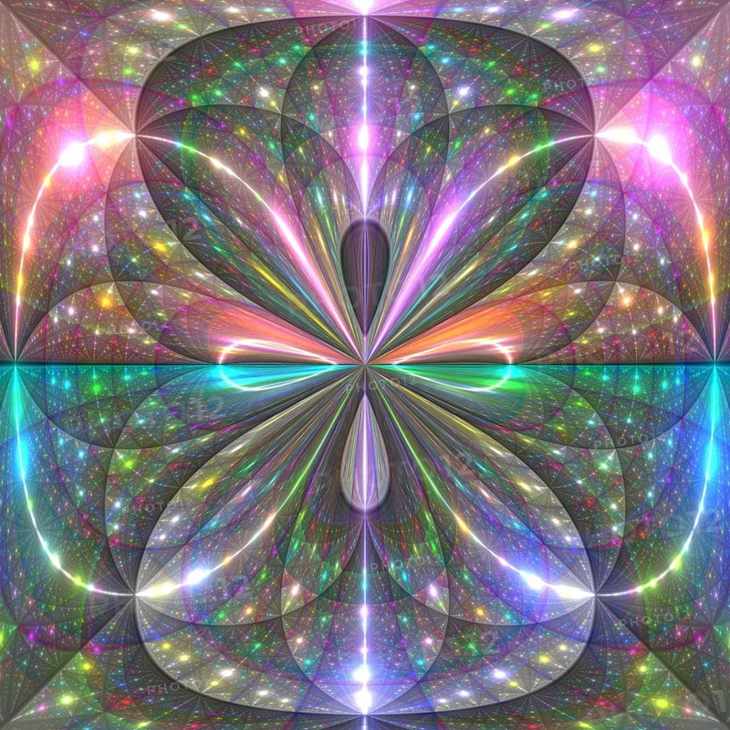 This digital art features a symmetrical, vibrant pattern evoking the visual style of galaxies, enriched with radiant colors and sparkling effects, perfect for cosmic-themed designs