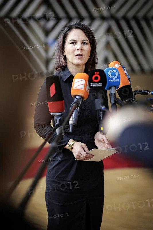 Annalena Bärbock, Federal Minister for Foreign Affairs, recorded at a doorstep in front of a working meeting of EU Foreign Ministers Brussels, 20.07.2023., Brussels, Belgium