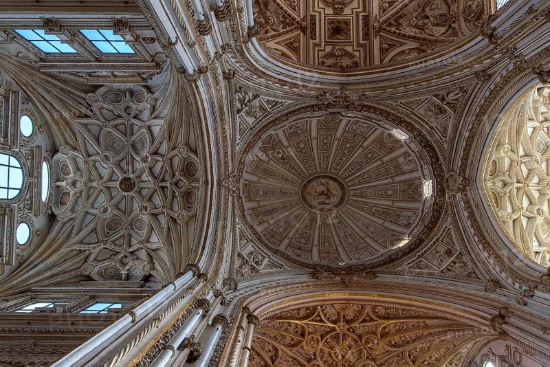 Elaborate dome decoration with detailed patterns and windows, Cathedral Mosque of Córdoba (Mezquita-Catedral), Cordoba, Andalusia, Spain