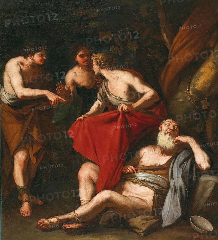 Die Trunkenheit Noahs, painting by Luca Giordano (Italian, 1634-1705), historically, digitally restored reproduction of a 17th-century original, exact date unknown, The Drunkenness of Noah, painting made by Luca Giordano (Italian, Historically, digitally restored reproduction of a 17th-century original, exact date unknown
