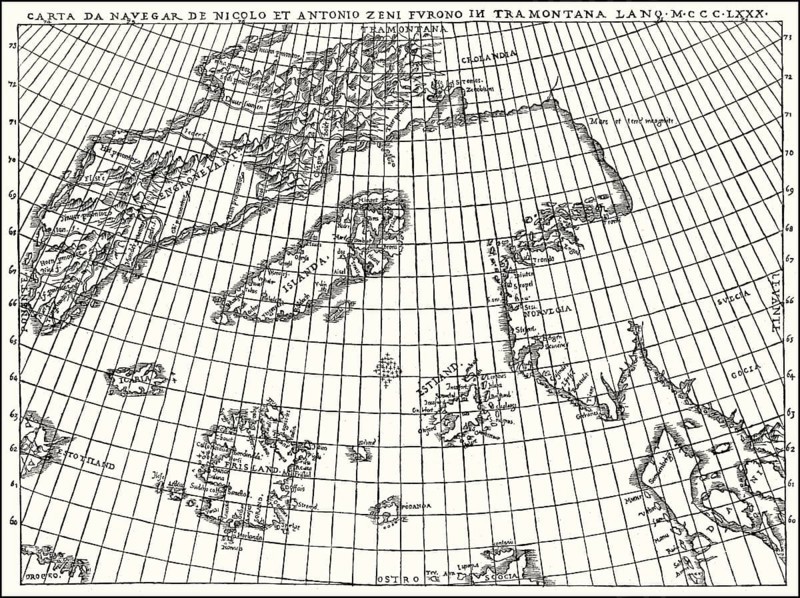 Facsimlile of the Zeno map by the Zeno brothers, Nicolò and Antonio Zeno, 14th century