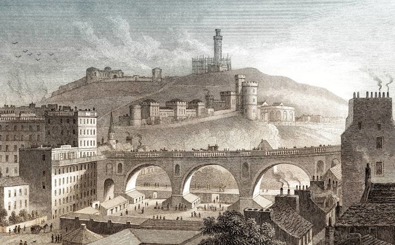 North Bridge, Calton Hill, from the Bank of Scotland, Edinburgh, Scotland, 19th century, from Modern Athens by Th. H. Shepherd