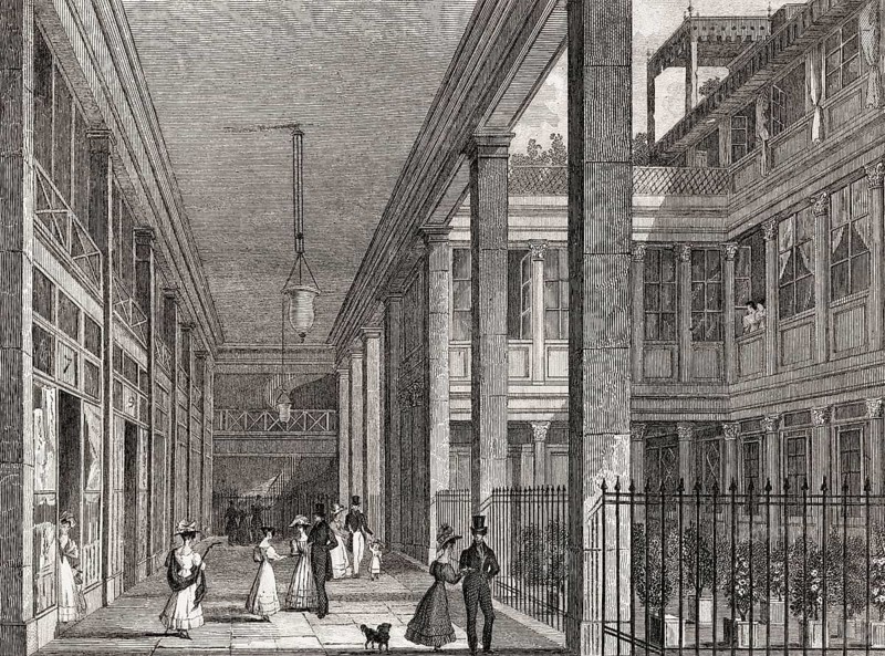 Le passage Ben-Aïad, Paris, antique steel engraved print, 1831