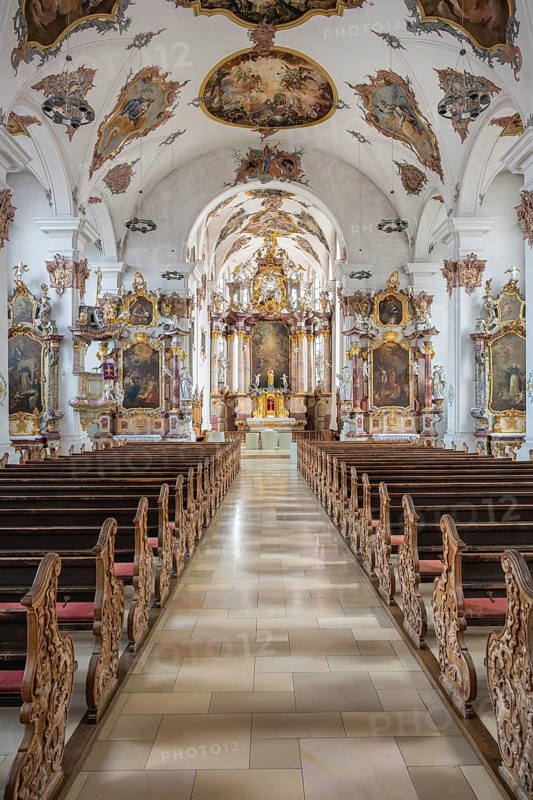 Interior view of the 18th-century baroque preacher's church, also Dominican church, historic old town of Rottweil, Rottweil district, Baden-Württemberg, Germany