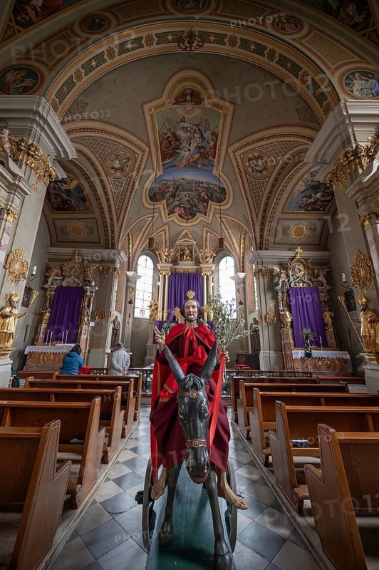 Palmesel decorated for the Palmesel procession, tradition since the 18th century, Parish Church of the Assumption of the Virgin Mary, Thaur, Innsbruck district, Tyrol, Austria