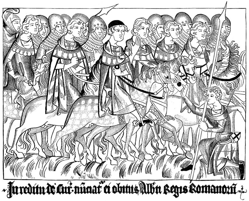 A courier carries the news of the death of Albrecht V to the Archbishop of Trier, 1308