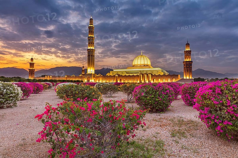 Countryside, Oman, Mosque, blue hour, Illuminated, Building, Architecture, Sultan Qabus Grand Mosque, Muscat Muscat, Muscat, Oman
