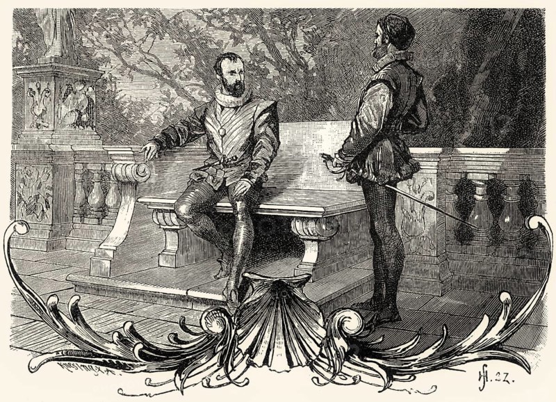 ACT V., SCENE I., A Garden, Alphonso, Antonio, scene from Torquato Tasso, a play by Johann Wolfgang von Goethe