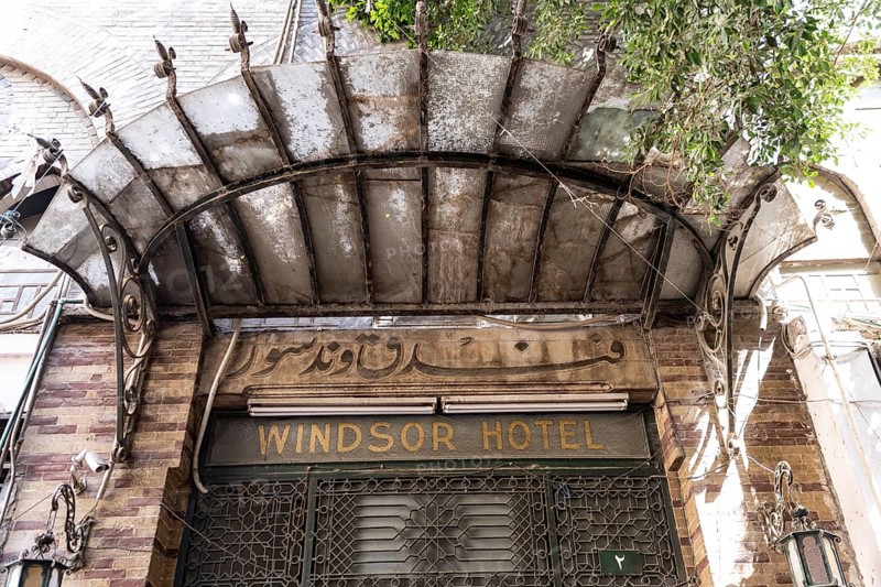 Cairo, Egypt. April 3rd 2025. The closed entrance door to the historic Windsor Hotel, A colonial era building once served as British Officers Club near the former Shepheard's Hotel, Cairo, Egypt