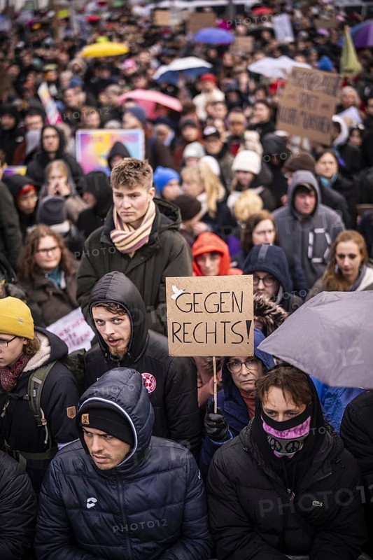 150, 000 people gather around the Bundestag in Berlin to build a human wall against the shift to the right in society. We are the firewall chanted demonstrators from a wide range of social groups. Recordings on 03.02.2024 in Berlin