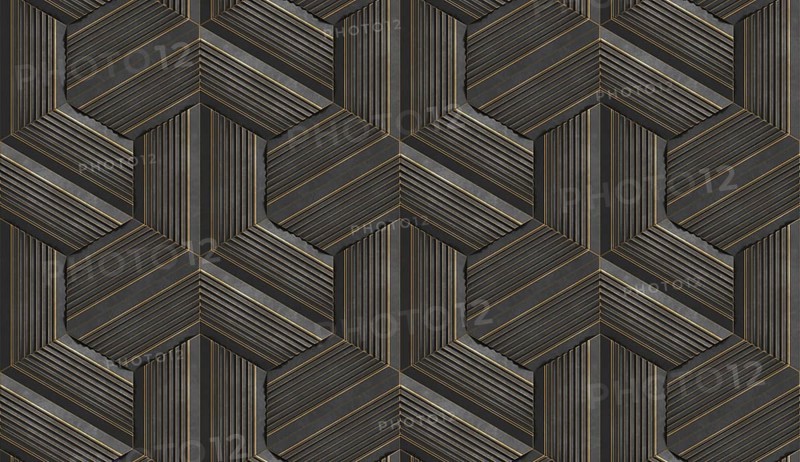 This 3D illustration showcases a hexagonal pattern with striped details, creating an intricate geometric design. The artwork blends texture and depth, making it visually striking