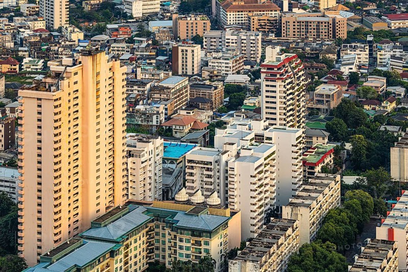 Over the rooftops of Bangkok, view from the Moon Bar on the roof terrace of the Banyan Tree Hotel, Sathon, Bangkok, Thailand's metropolis, Thailand