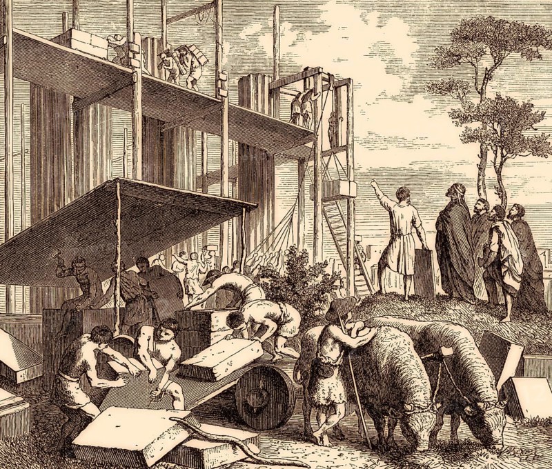 Servius Tullius building a temple to Diana on the Aventine Hill, ancient Rome, 6th century BC